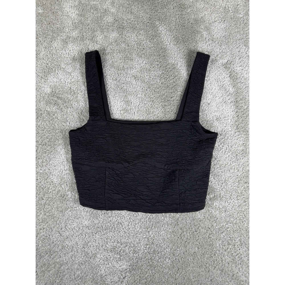 Good American Crinkle Textured Crop Top Black Square Neck GT0511 Size M